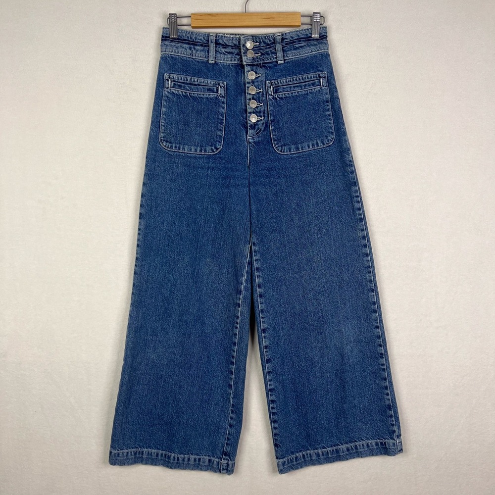 Free People We The Free Indigo Blue Colette High Waisted Wide Leg Jeans Size 26 - Picture 2 of 14